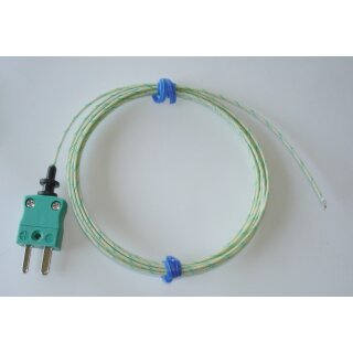 Thermoelement Typ K, 2m Glasfaser- isolierte Leitung,...
