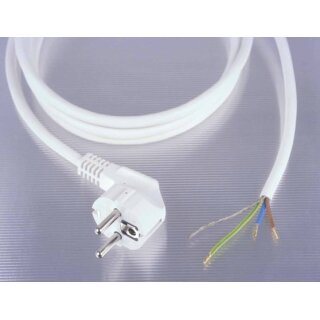 Geschirmte Anschlussleitung mit Schukostecker und  freiem Ende, 2m, weiß