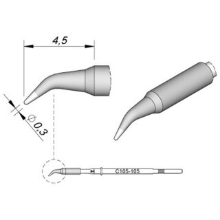 JBC Lötspitze Serie C105, Rundform, C105105/ 0,3mm, gebogen
